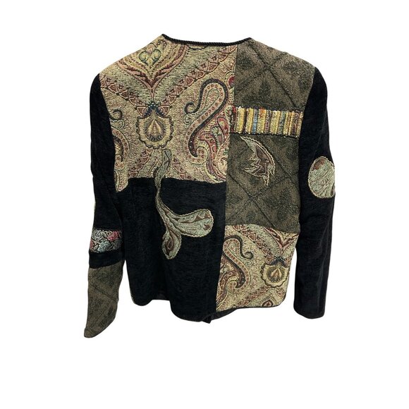 Julia Kim Womens Patchwork Quilted Jacket Bead Accents Button Closure Sz PP - Picture 2 of 9